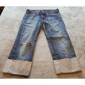 AG Adriano Goldschmied Jeans Size 27R The Shorty Blue Destroyed Cuffed Cropped